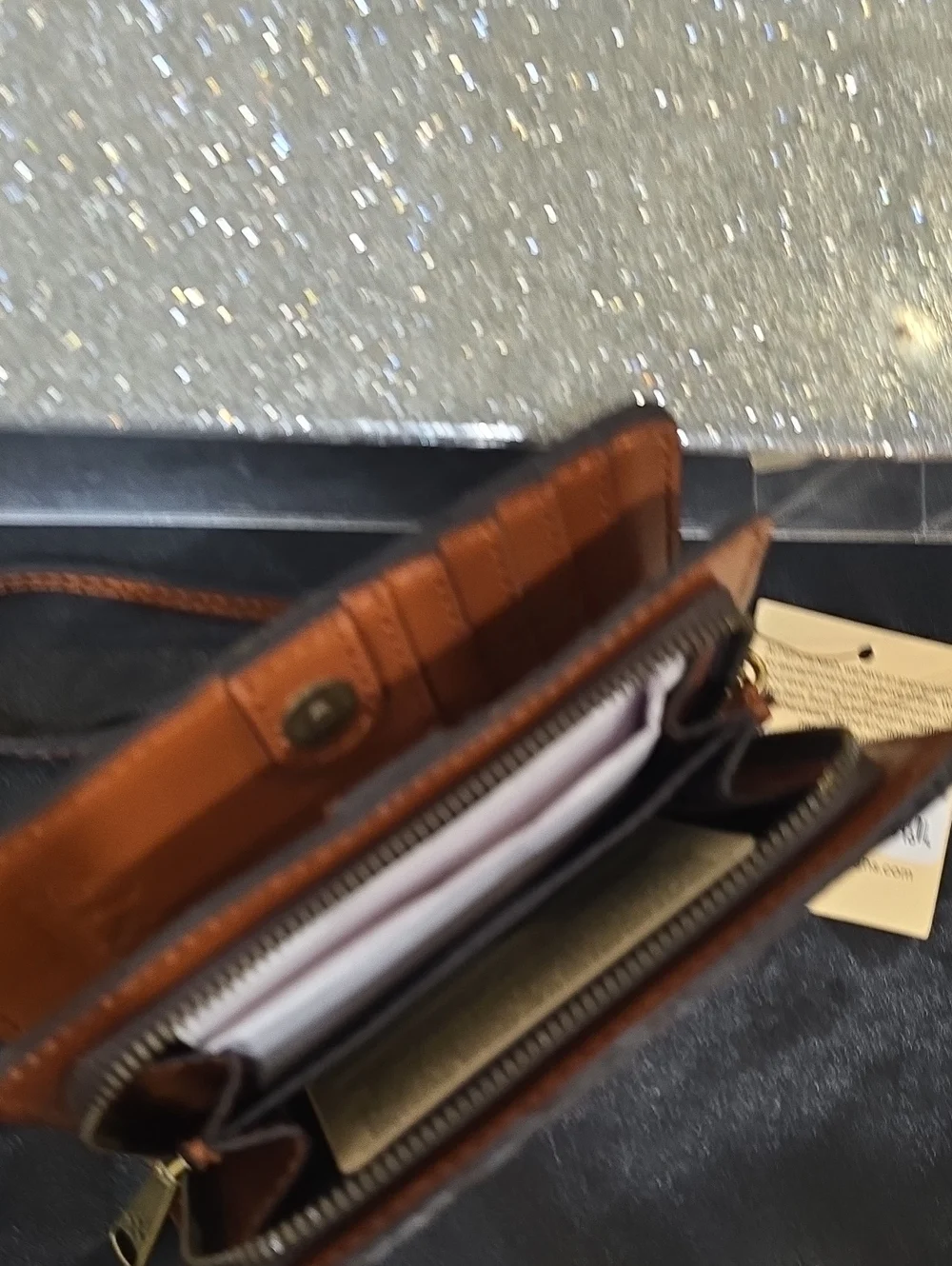 Patricia Nash Embossed Leather Wristlet Wallet in Cognac